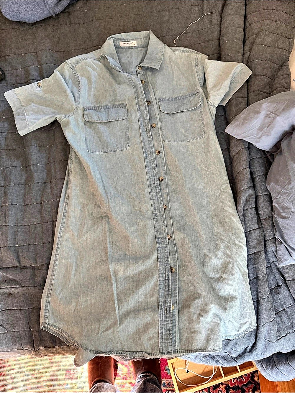 Equipment Femme Chambray Shirt Dress S Light Wash Denim Button Front